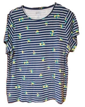 Croft & Barrow Women's Floral Striped Tee Plus Size 1X Cotton Pullover Top